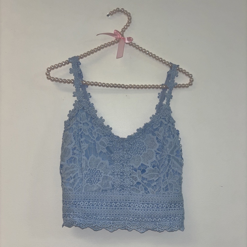SHEIN Blue Lace Button Down Top